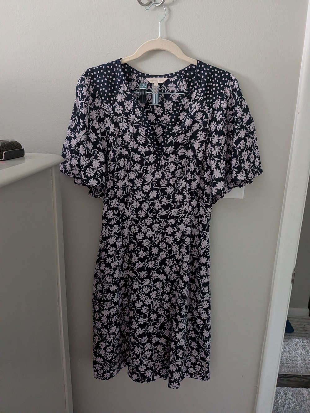 Rebecca Taylor Floral & Dot Silk Blend Flutter Sleeve Dress Size 2